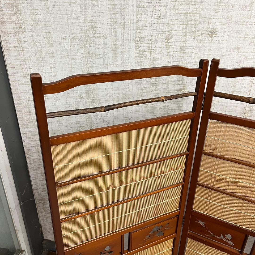 【アンティーク】昭和レトロ 4連 衝立 パーテーション 透かし彫り 古道具
