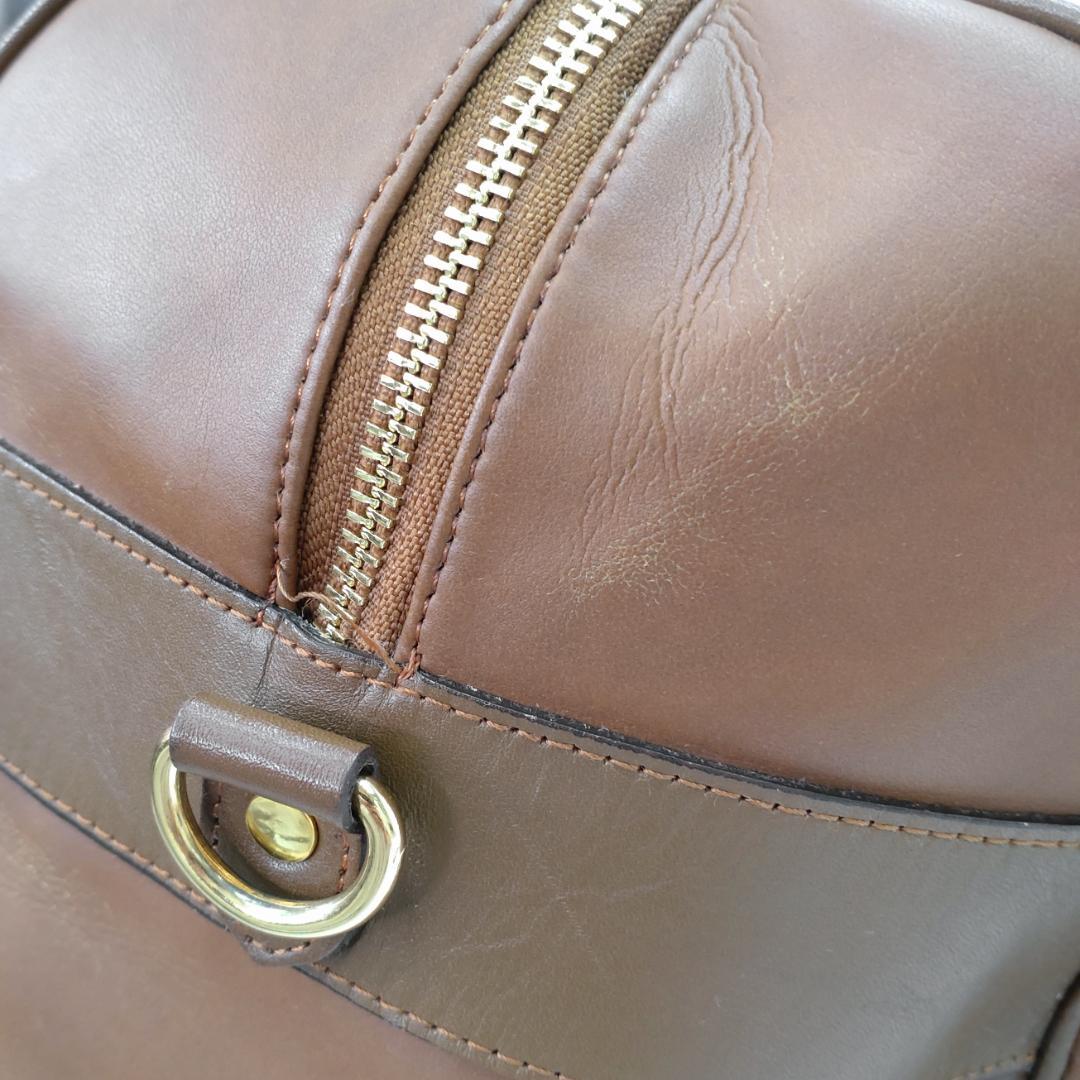 Courreges クレージュ レザー ボストンバッグ ブラウン 大容量