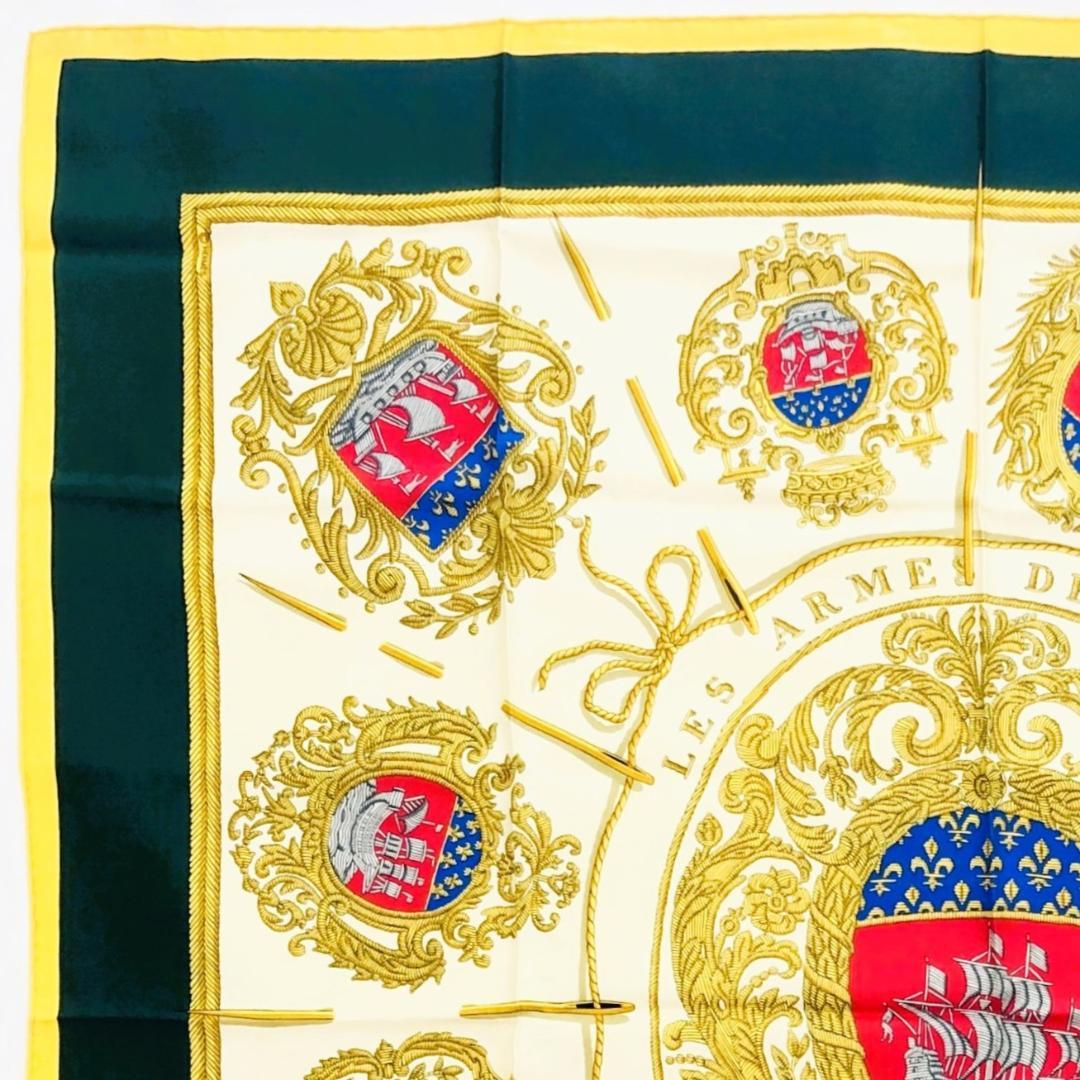 HERMES エルメス スカーフ カレ90 パリの紋章 グリーン系 タグあり