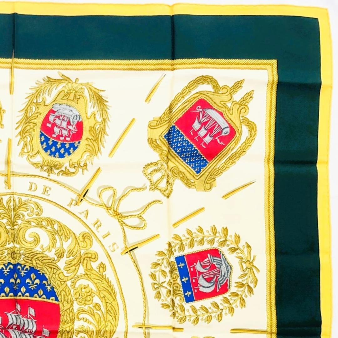HERMES エルメス スカーフ カレ90 パリの紋章 グリーン系 タグあり