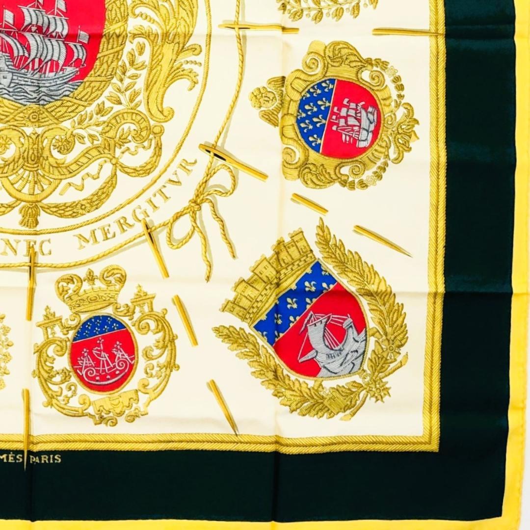 HERMES エルメス スカーフ カレ90 パリの紋章 グリーン系 タグあり