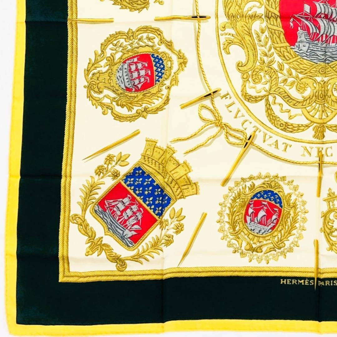 HERMES エルメス スカーフ カレ90 パリの紋章 グリーン系 タグあり
