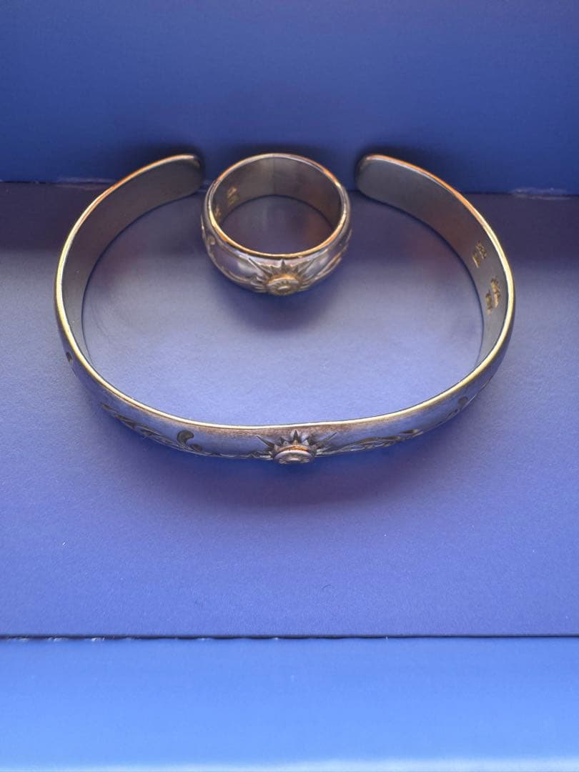 シルバー925 ワンポイントK18 指輪＆バングル