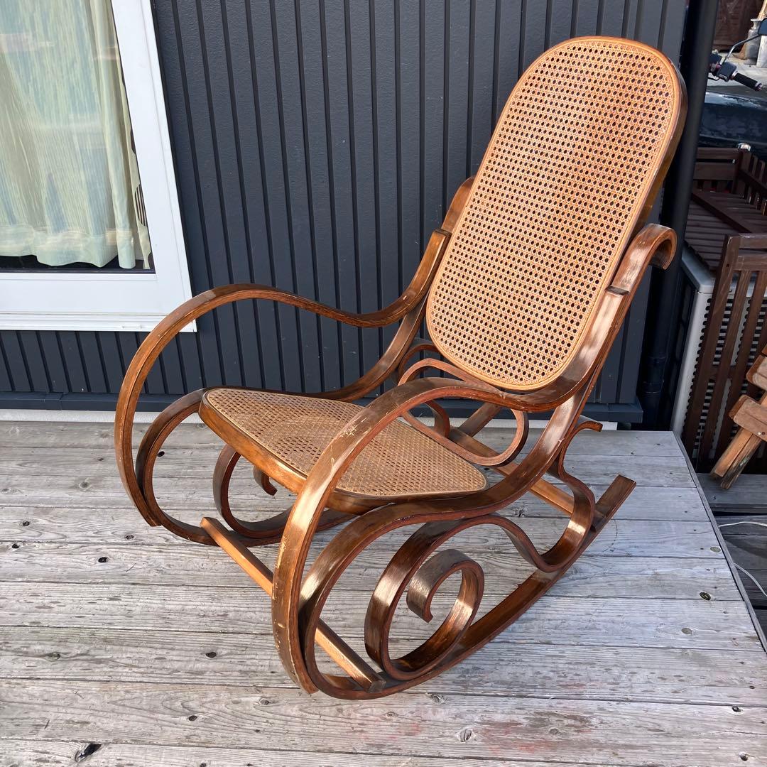 昭和レトロ 木製 ベントウッド ラタンロッキングチェア アームチェア 古家具