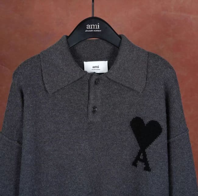 AMI PARIS グレー ポロ襟ニット