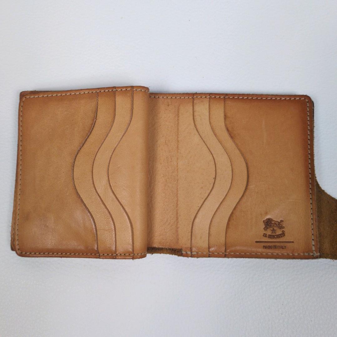 現行 イルビゾンテ 二つ折り 財布 コンパクト ブラウン ヌメ シボ ゴールド