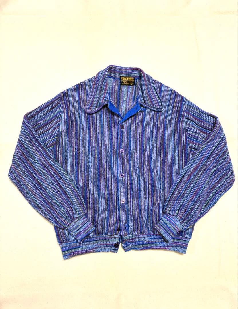 Glen Dee モヘア混 カーディガン 襟付き ニット70s ブルー系 L