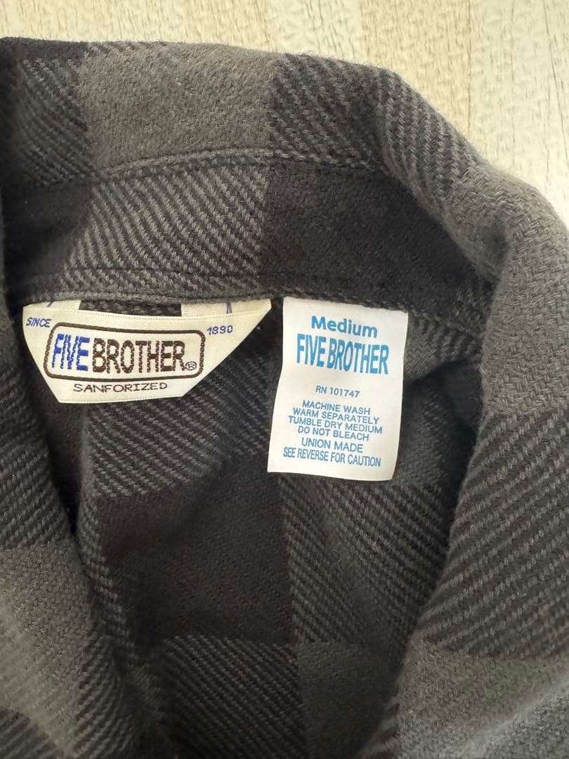 FIVE BROTHER グレー系チェック ネルシャツ Lサイズ相当