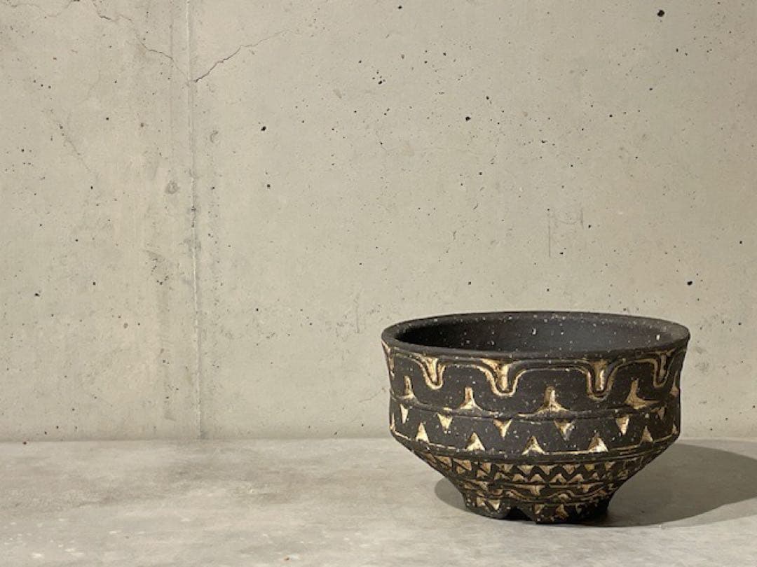 未使用◾️荻野善史 象嵌炭化焼成 植木鉢 15cm◾️アガベ/グラキリス/サボテン