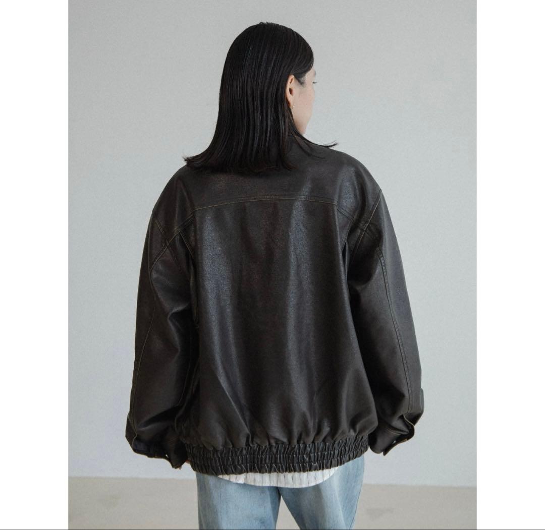 【まめ】ash fake leather jacket+ケーブルニット