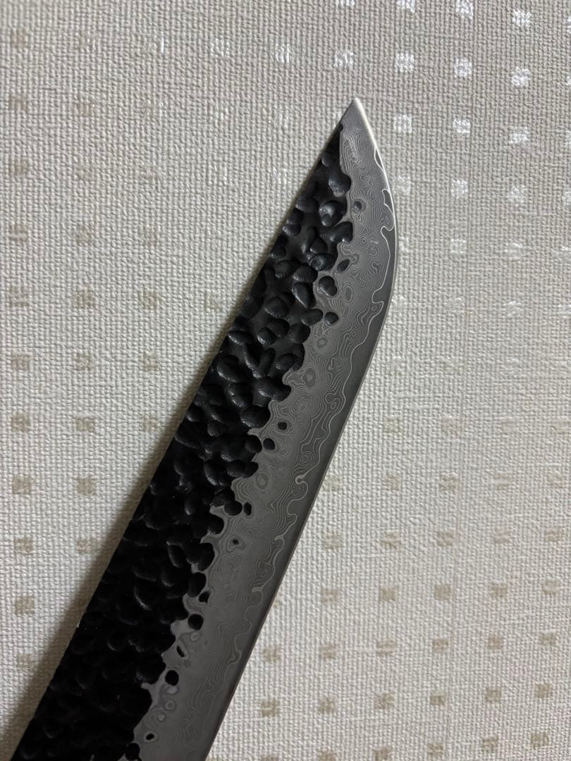 先丸柳刃 槌目 黒打鍛造 V 金10号 ダマスカス 67層 27cm ９寸 包丁