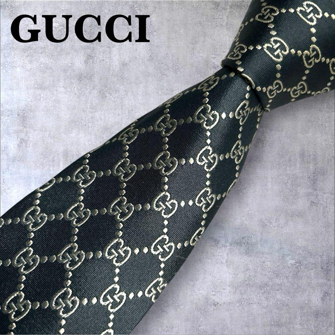 美品 GUCCI ネクタイ ブラックxイエロー　クリーニング済