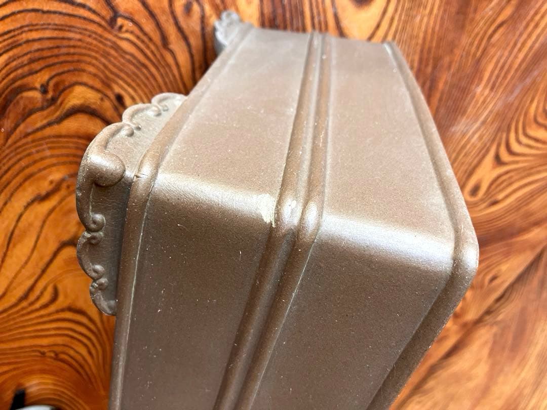 希少【蟹刻　盆栽鉢　8号】No.35 雲足　植木鉢　約60年前　落款　洗浄済