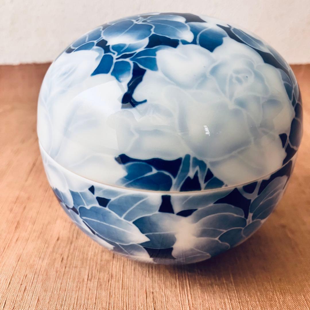 (共箱あり) 深川製磁　球体蓋物　古代バラ　古代薔薇　ボンボニエール