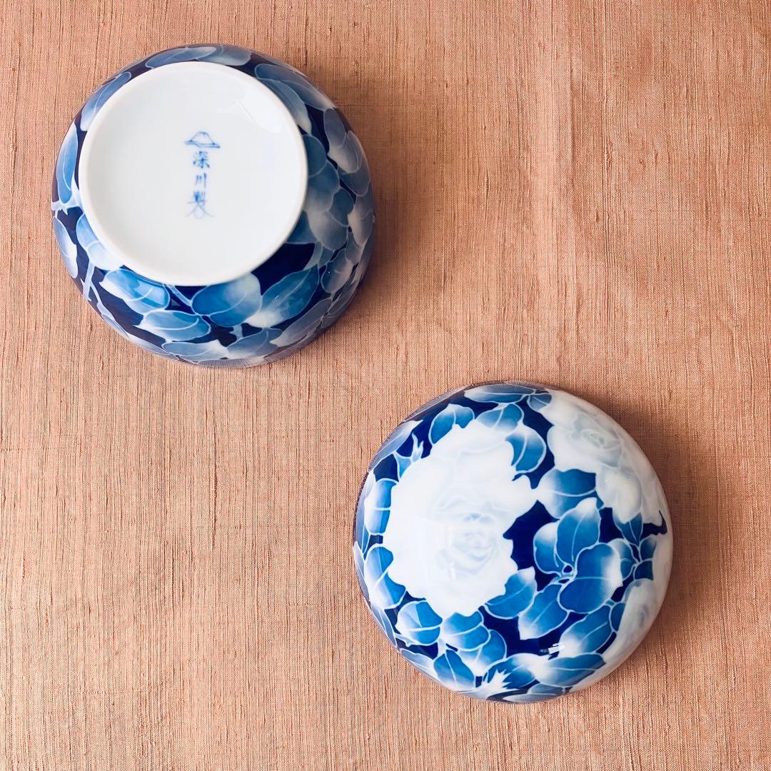 (共箱あり) 深川製磁　球体蓋物　古代バラ　古代薔薇　ボンボニエール