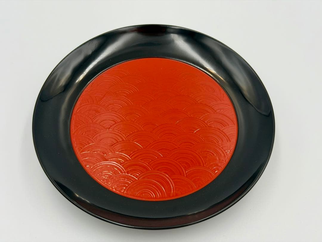 未使用 作家もの 漆器 取り皿 6客セット 青海波 地紋 17cm 和食器