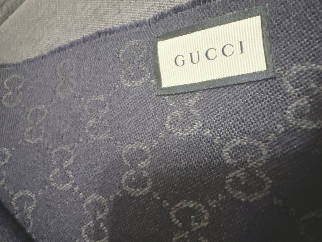 [GUCCI]未使用　メンズ　GG柄×無地　ストール　グレー　ネイビー