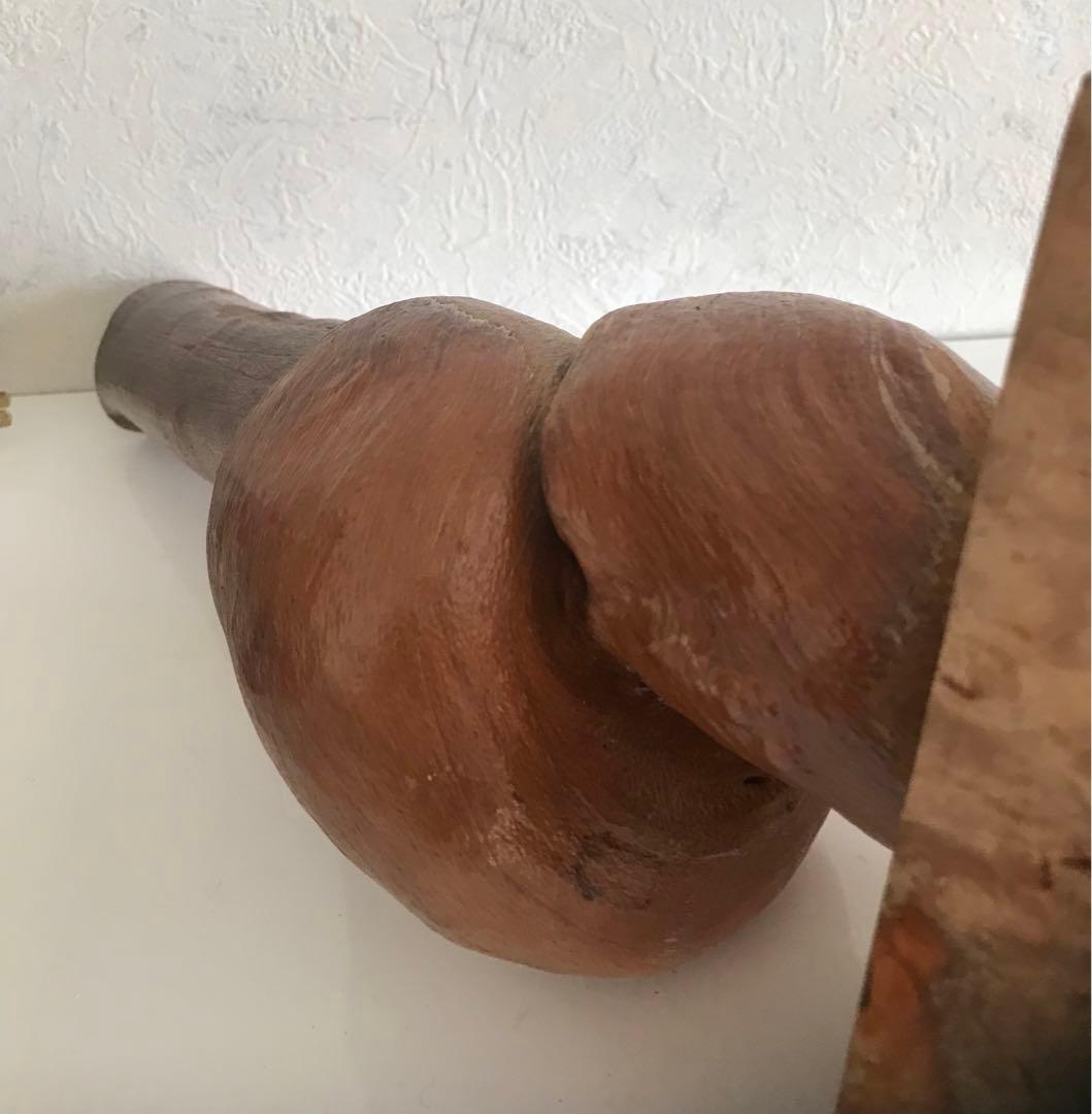 骨董品　天然木台付きくりぬき花瓶　木製抽象花器 高さ約30cm