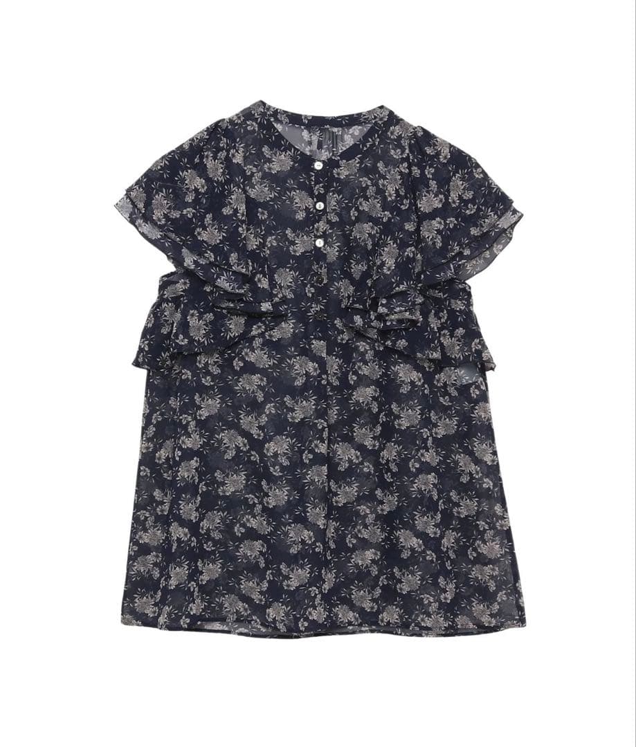 ANAYI ラインフラワープリントラッフルソデブラウス 定価¥31,900