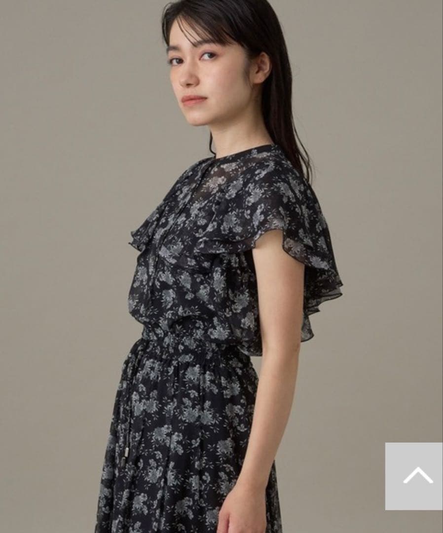 ANAYI ラインフラワープリントラッフルソデブラウス 定価¥31,900