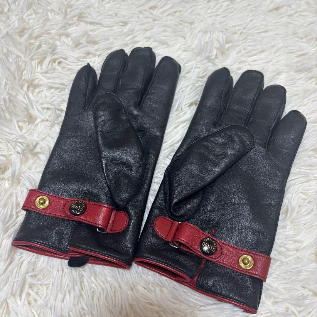 【箱有り】Dents デンツ　カシミヤレザーグローブ　手袋　ブラック　レッド
