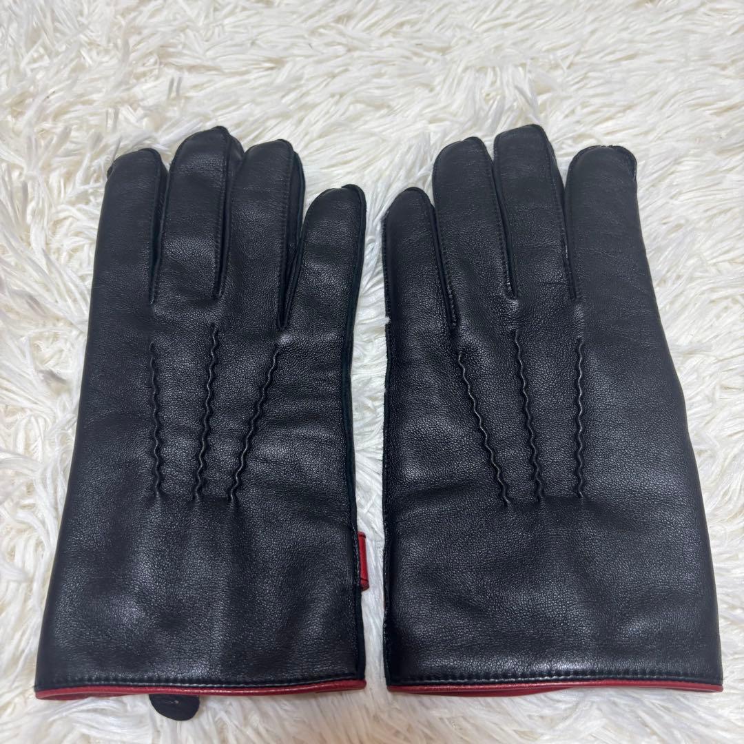 【箱有り】Dents デンツ　カシミヤレザーグローブ　手袋　ブラック　レッド