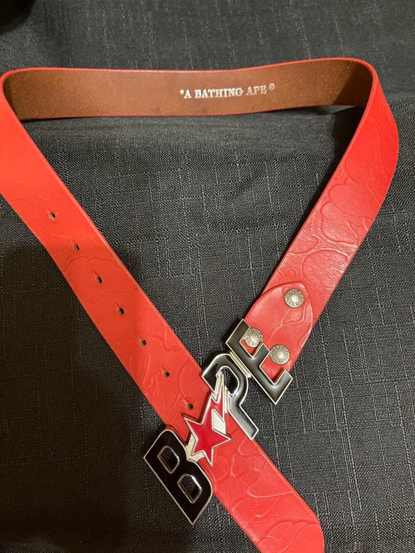正規品A BATHING APE レッド レザーベルト
