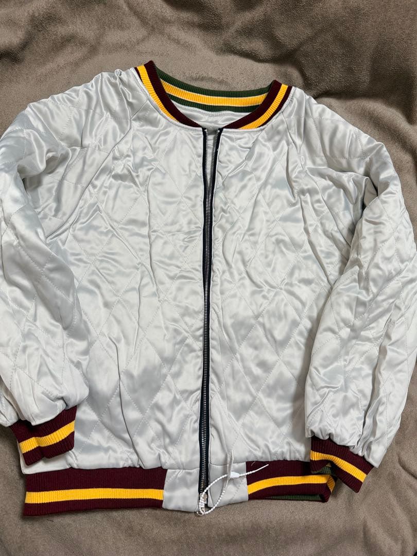 未使用 別珍 日本地図 鶴 スカジャン unisex 美品 サテン