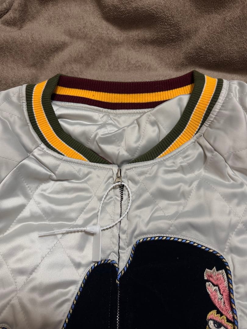 未使用 別珍 日本地図 鶴 スカジャン unisex 美品 サテン