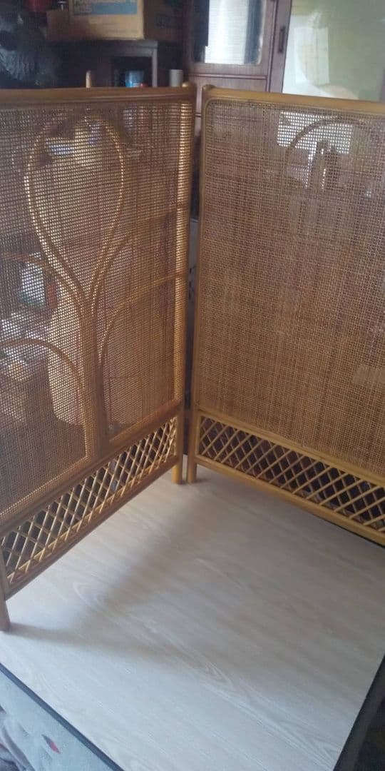 ラタン衝立2枚折り(昭和レトロ)