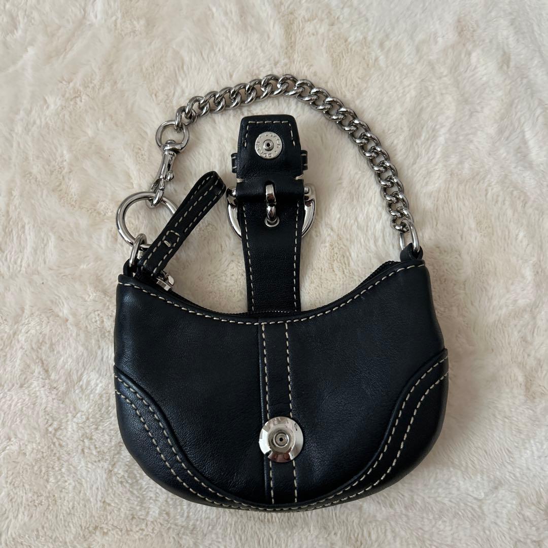 Vintage コーチ　ブラック レザー ミニポーチ　キーホルダー　希少