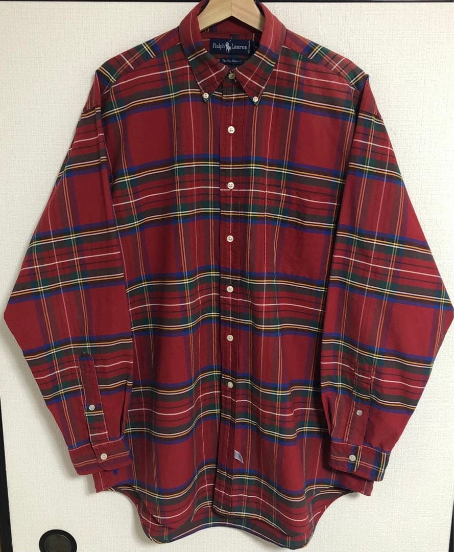 90s ポロ ラルフローレン BIG OXFORD ビッグ シャツ チェック開襟