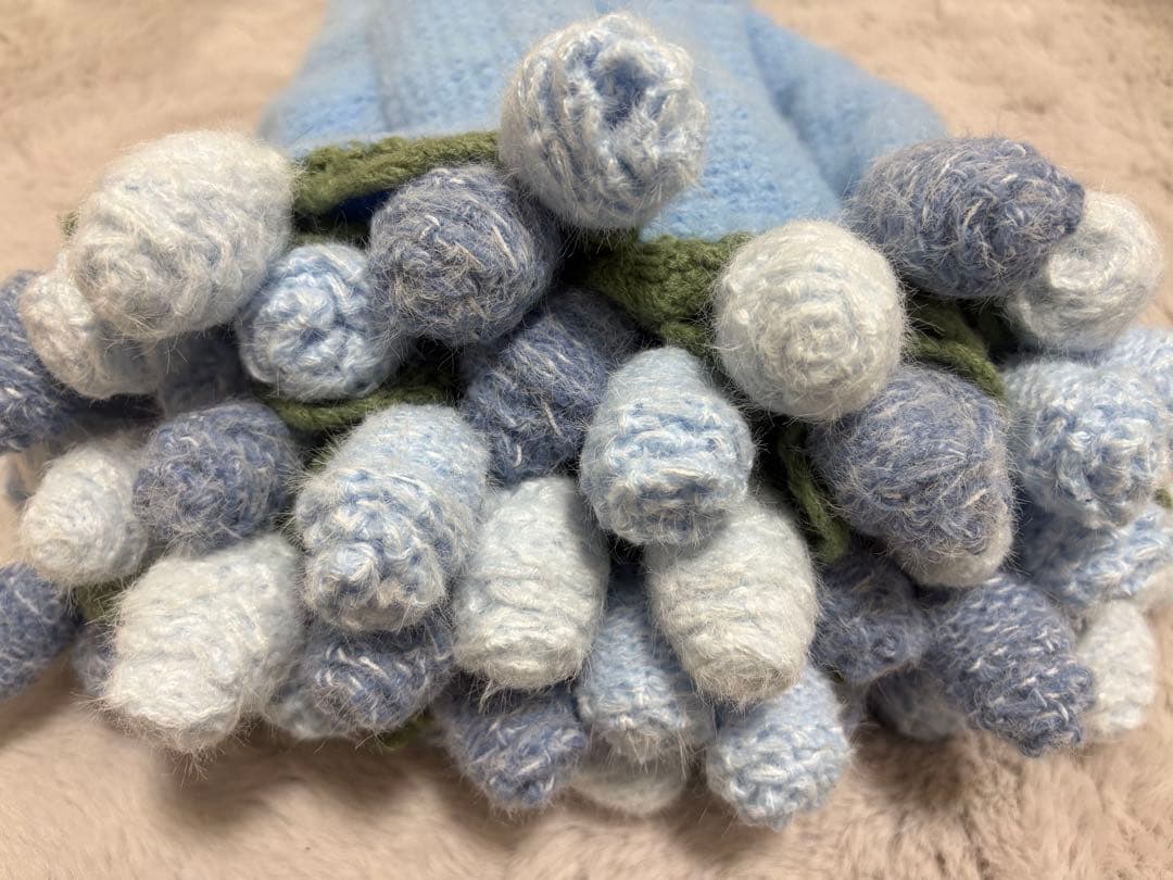 バラの花束ブランケット直径117cm，青いバラのストール