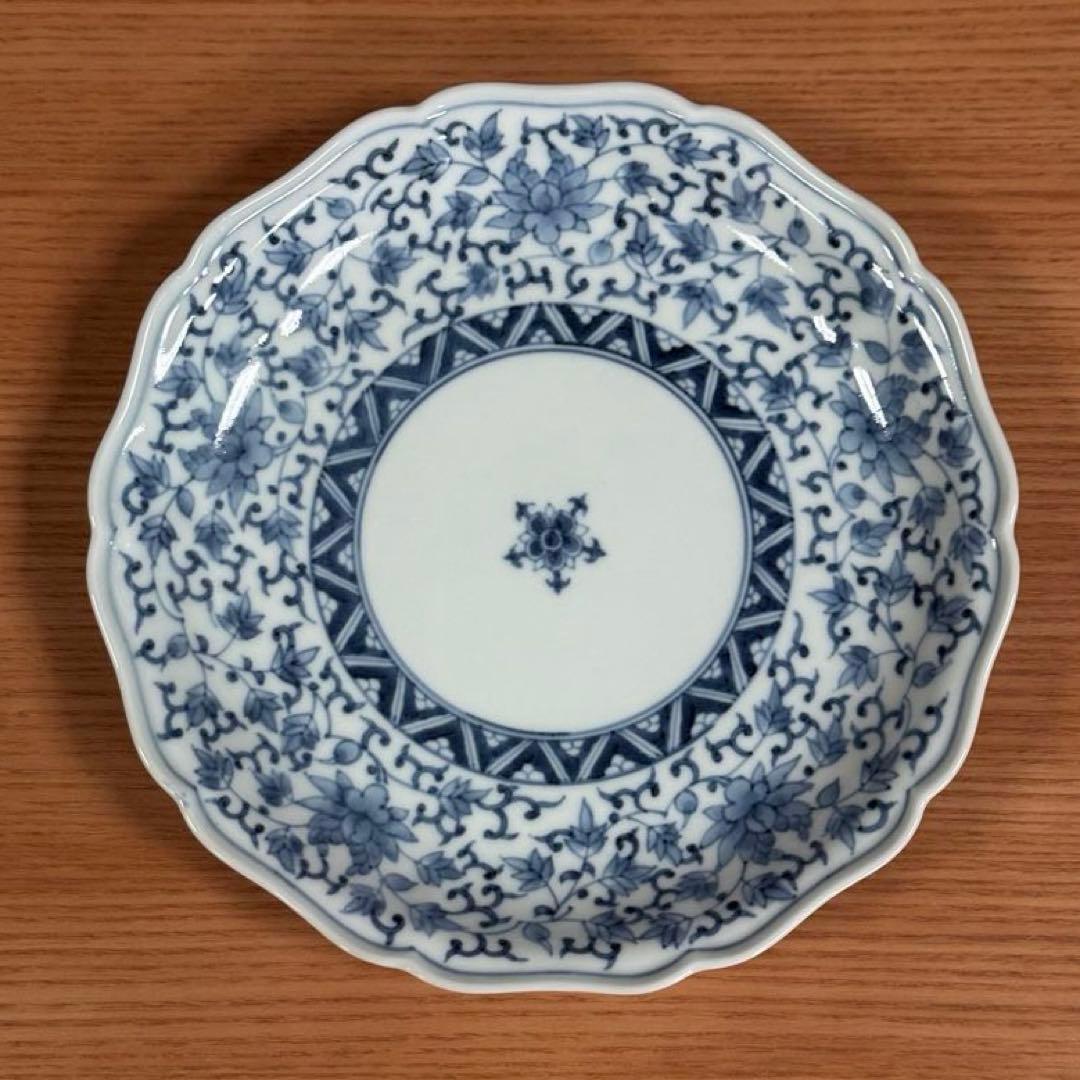 有田焼 李荘窯 染付花唐草文 輪花6寸皿☆