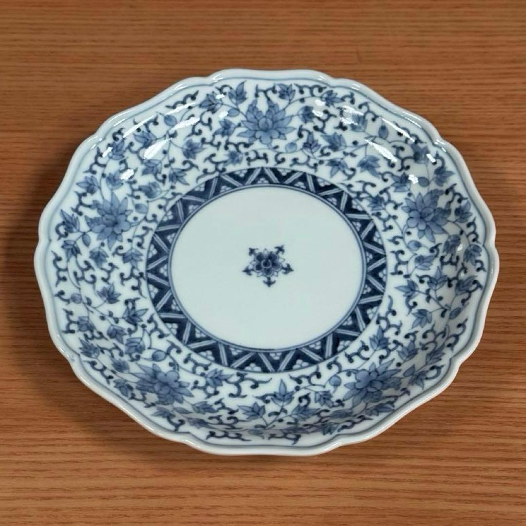 有田焼 李荘窯 染付花唐草文 輪花6寸皿☆