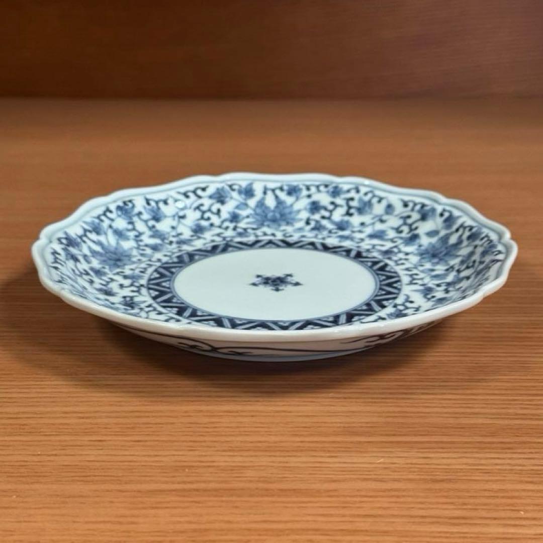 有田焼 李荘窯 染付花唐草文 輪花6寸皿☆