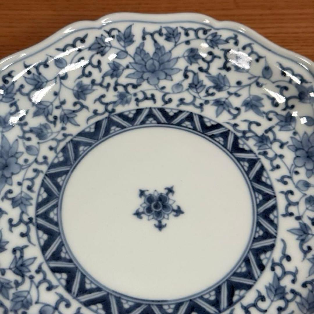 有田焼 李荘窯 染付花唐草文 輪花6寸皿☆
