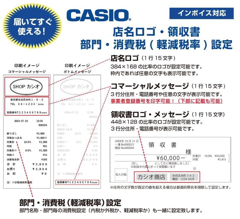1206店名ロゴ領収書設定無料カシオTE-400インボイスレジスターSDカード