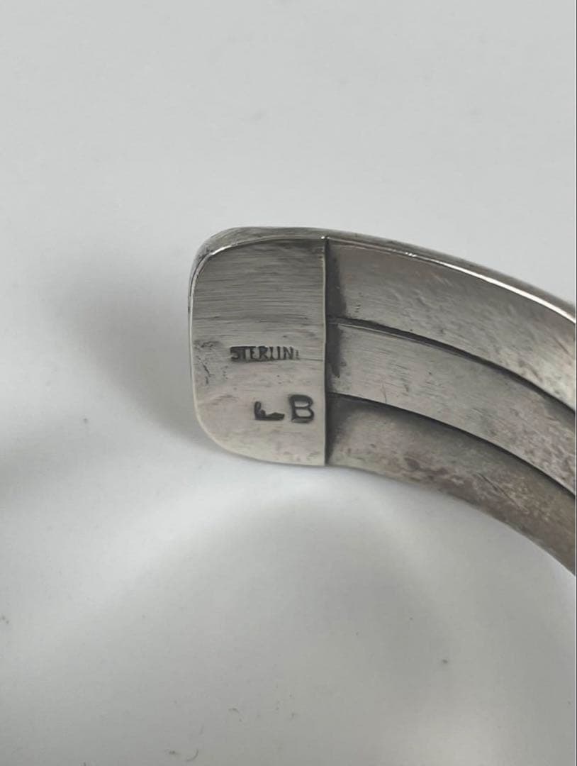 NAVAJO LB刻印 カラーストーンシルバーバングル sterling 太め