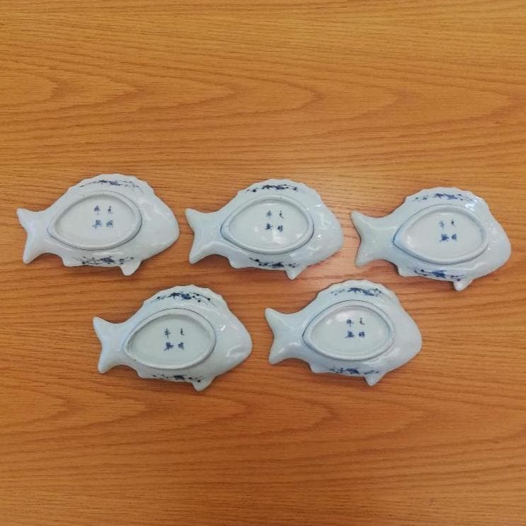古伊万里 染付 魚型皿 5客