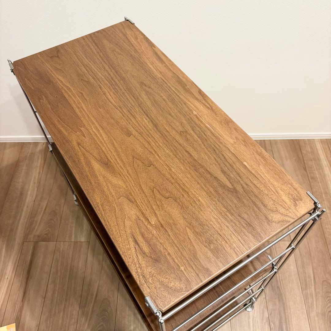 美品！無印良品 ステンレスユニットシェルフ ウォールナットワイド木棚