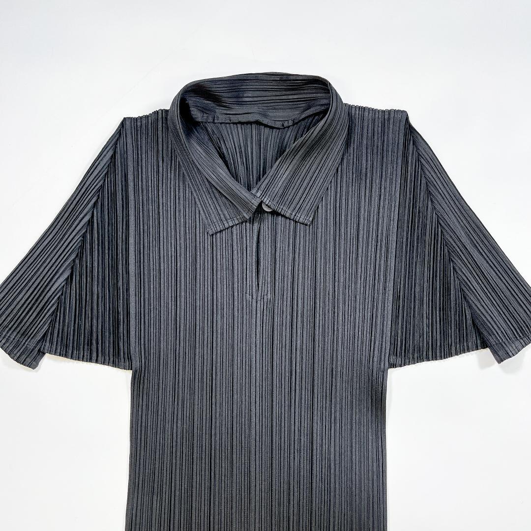 美品 イッセイミヤケ プリーツプリーズ 半袖 ブラウス シャツ 4 XL 黒