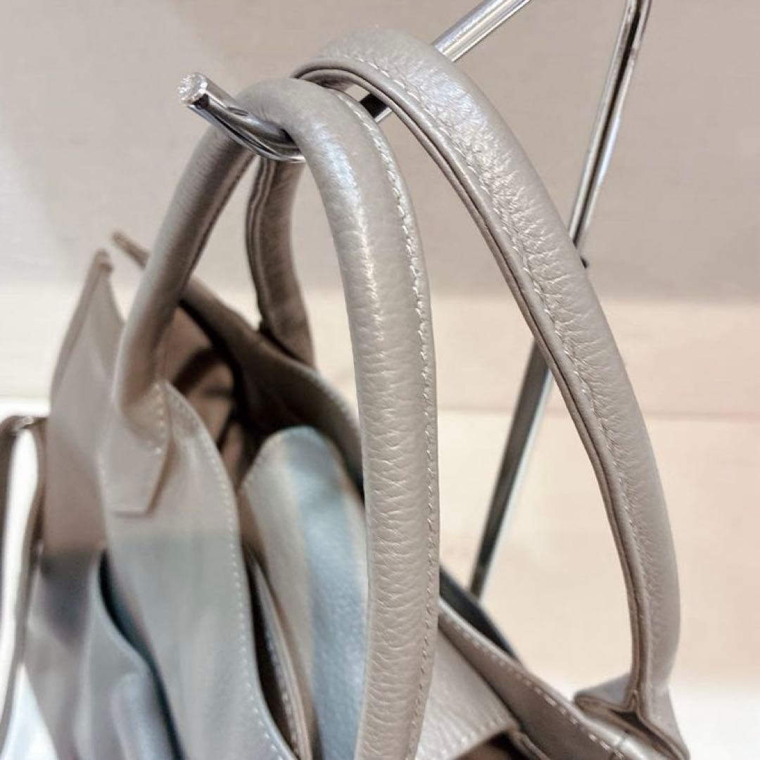 【美品】ear PAPILLONNER 立体ポケットトートバッグ　牛革　グレー