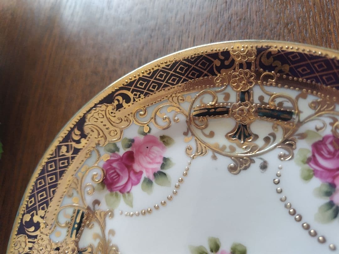 オールドノリタケ　薔薇と金彩のプレート
