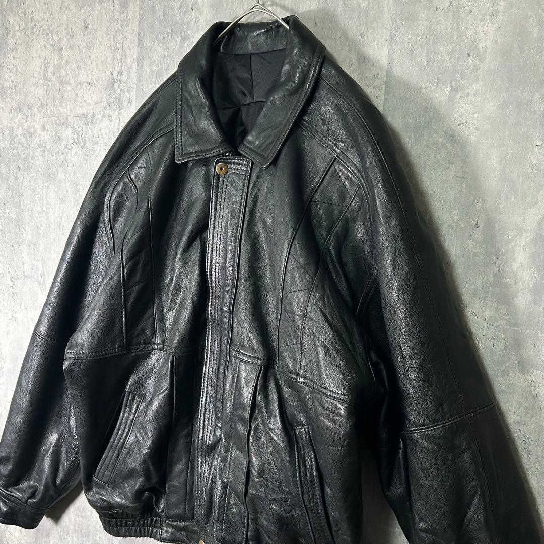 高級 スペイン製 レザージャケット 黒 本革 中綿 肩パッドなし