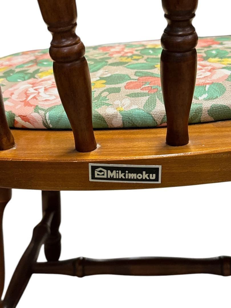 MIKIMOKU製　古い木製の椅子　花柄　ヴィンテージ家具　チェア　木