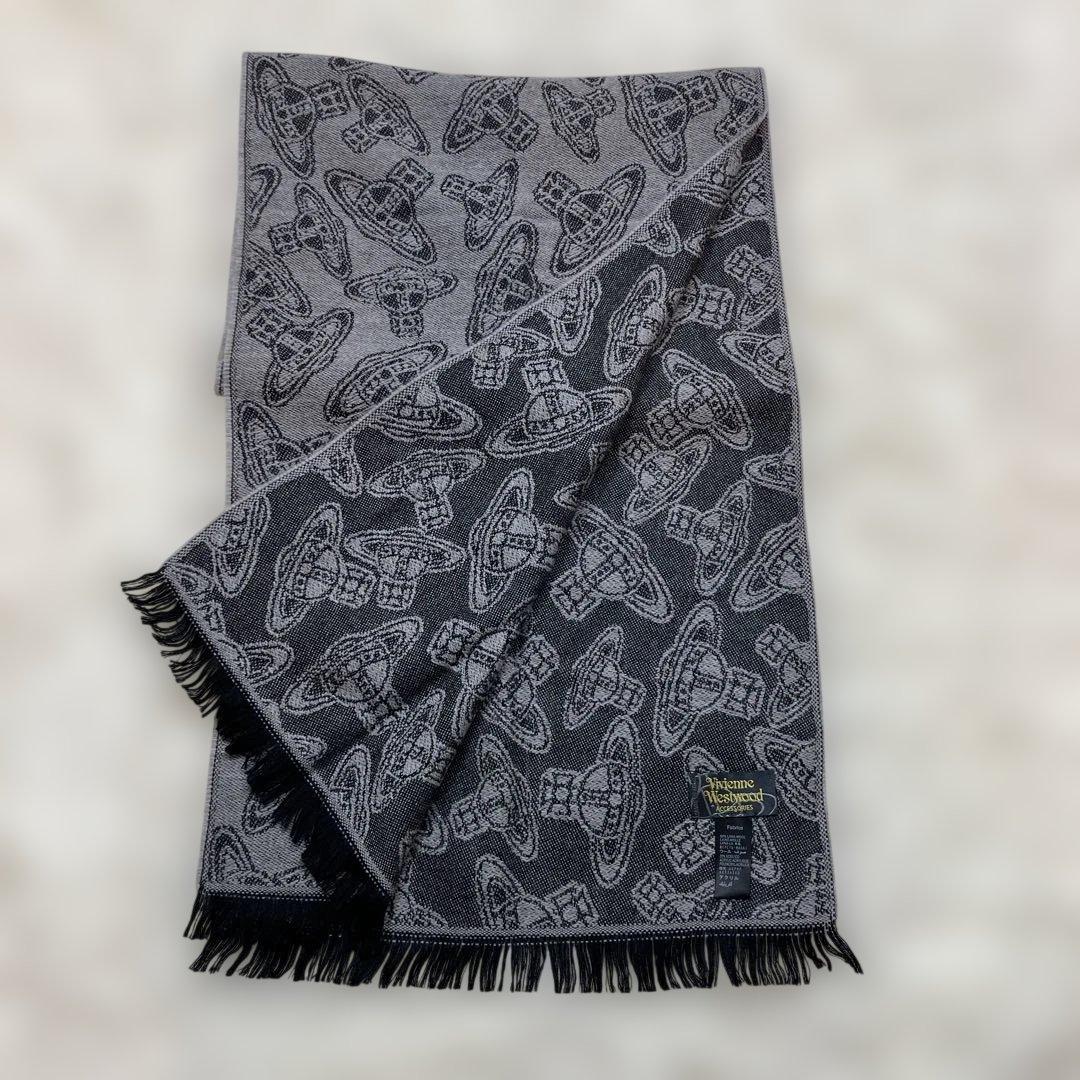 極美品希少ヴィヴィアンウエストウッド リバーシブル　マフラー イタリア製 グレー