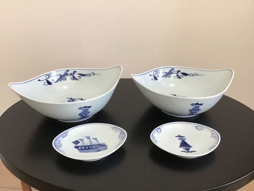 有田焼しん窯 青花　舟型大鉢2 小楕円2