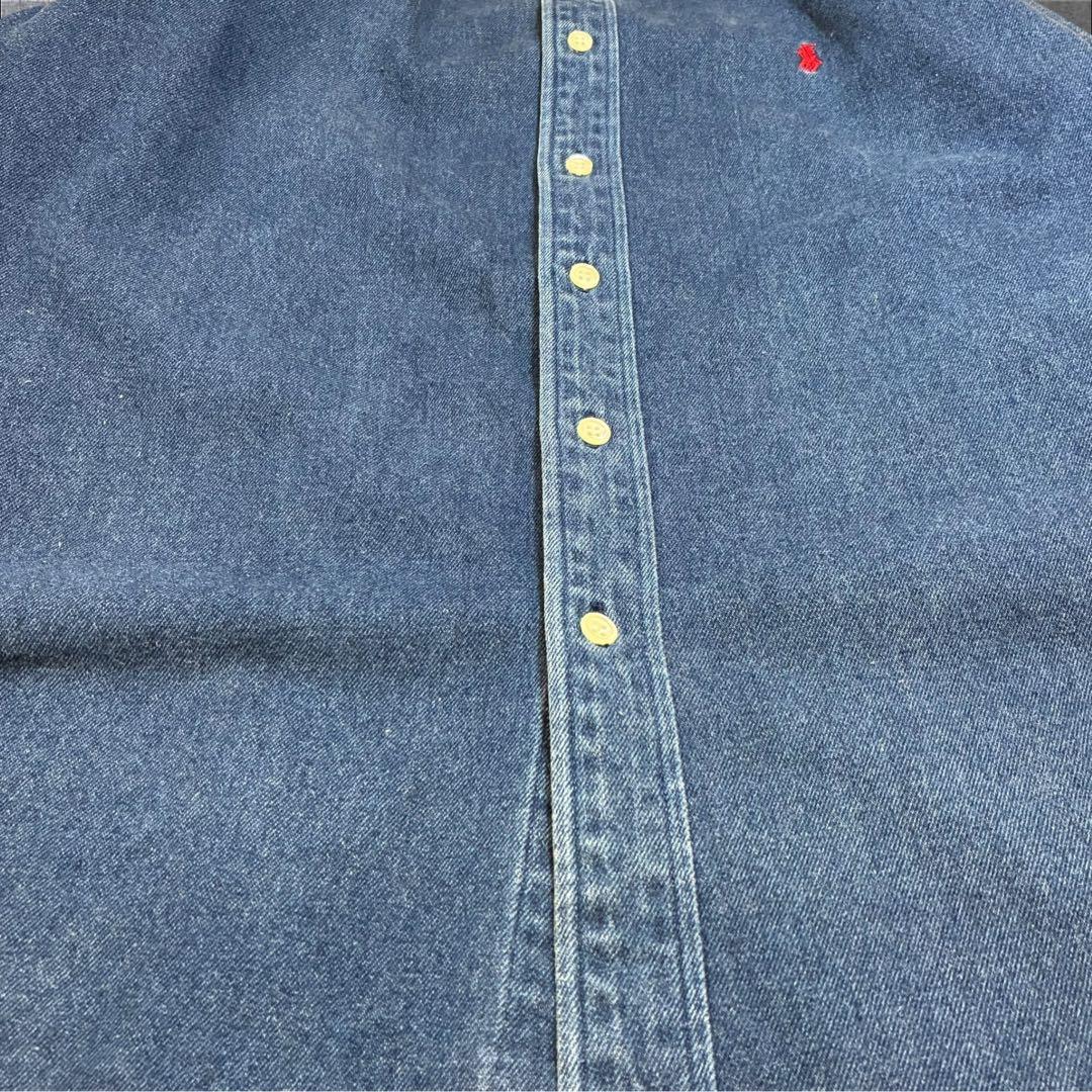 90s ラルフローレン デニムシャツ 長袖 赤ポニー 刺繍ロゴ M ヴィンテージ