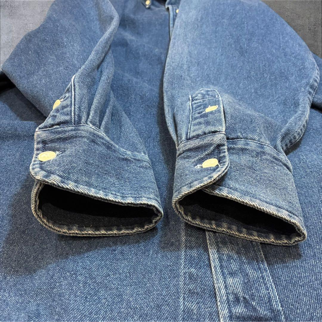90s ラルフローレン デニムシャツ 長袖 赤ポニー 刺繍ロゴ M ヴィンテージ